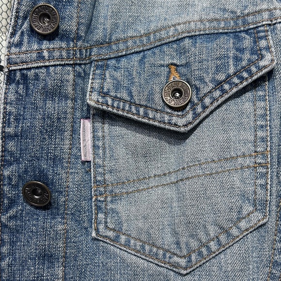 Vintage PAUL SMITH Pink label Denim Jacket Corduroy Collar Quilt Lining Size 42 - Picture 5 of 13